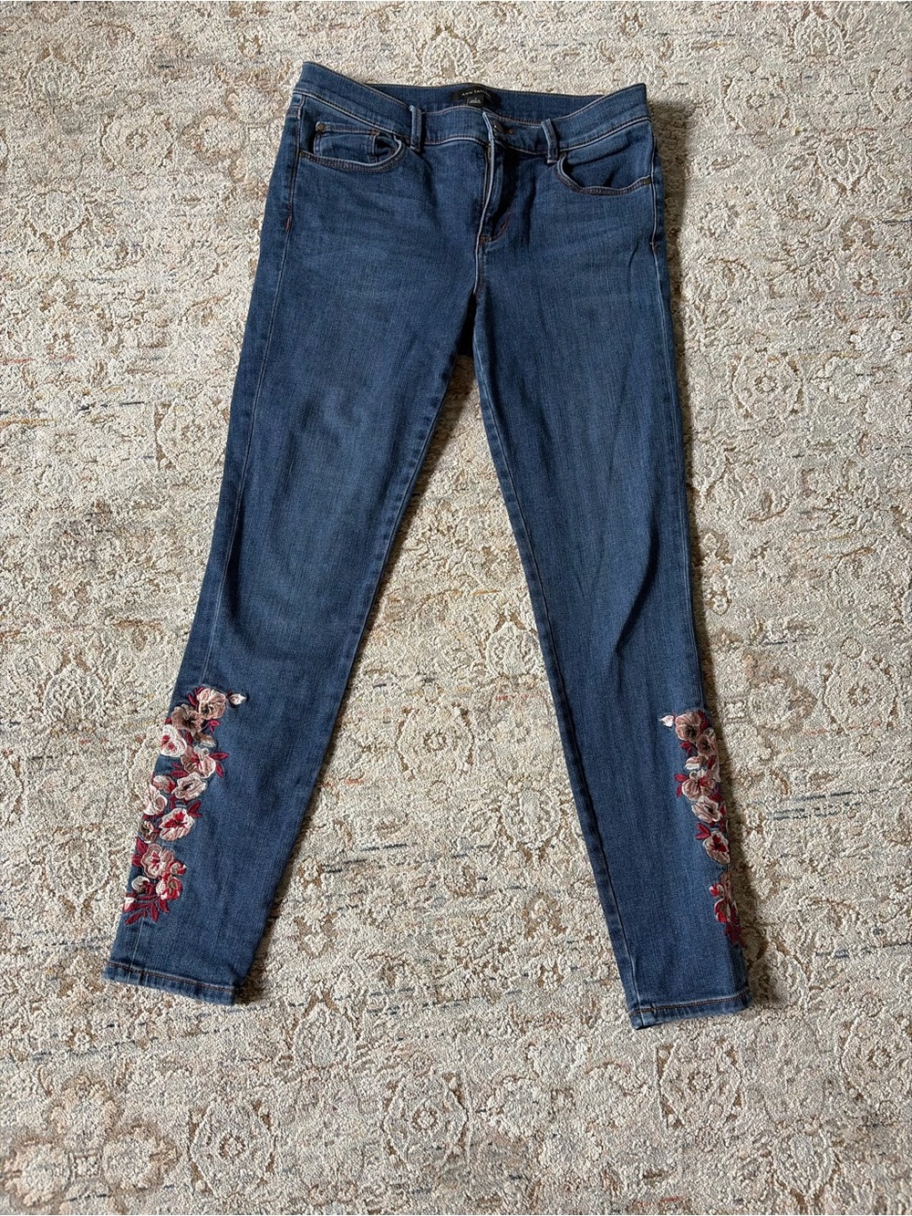 Ann Taylor Dark Blue Skinny Jeans with Floral Embroidery